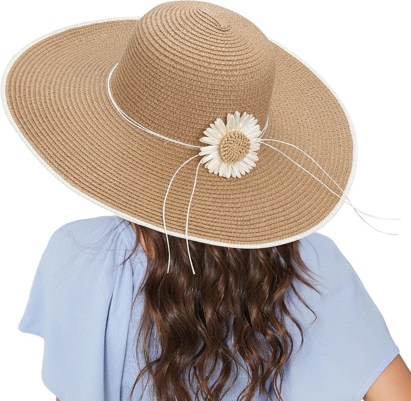 Naivlizer Women Wide Brim Sun Hat UPF50 Straw Summer Hat Floppy Beach Hat Roll-Up - Image 2